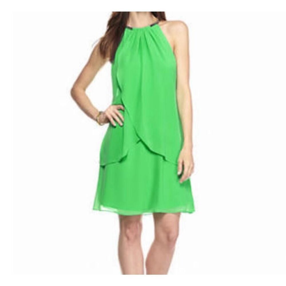 SLNY Women’s Lime Green Halter Overlay Dress Size 14 NEW